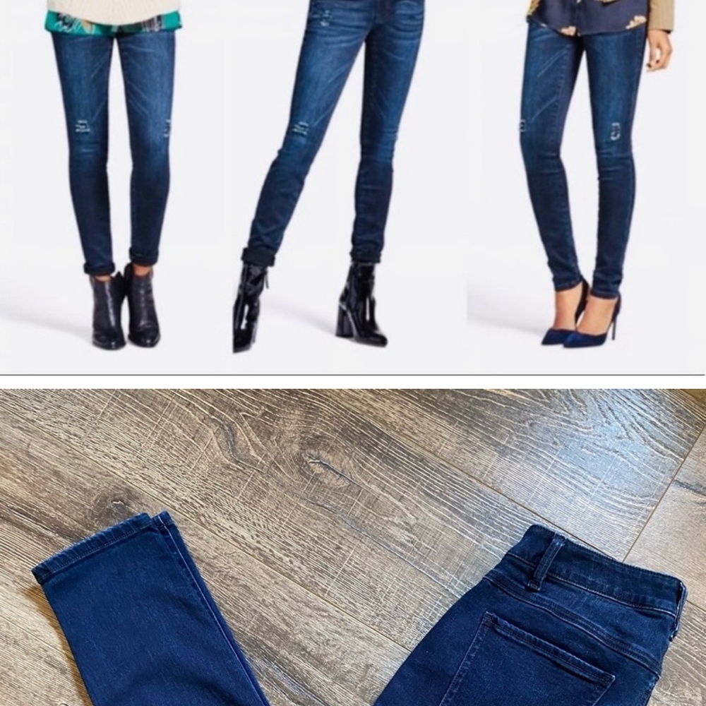 CAbi Blue Skinny Jeans with Stretch and Distressed Details